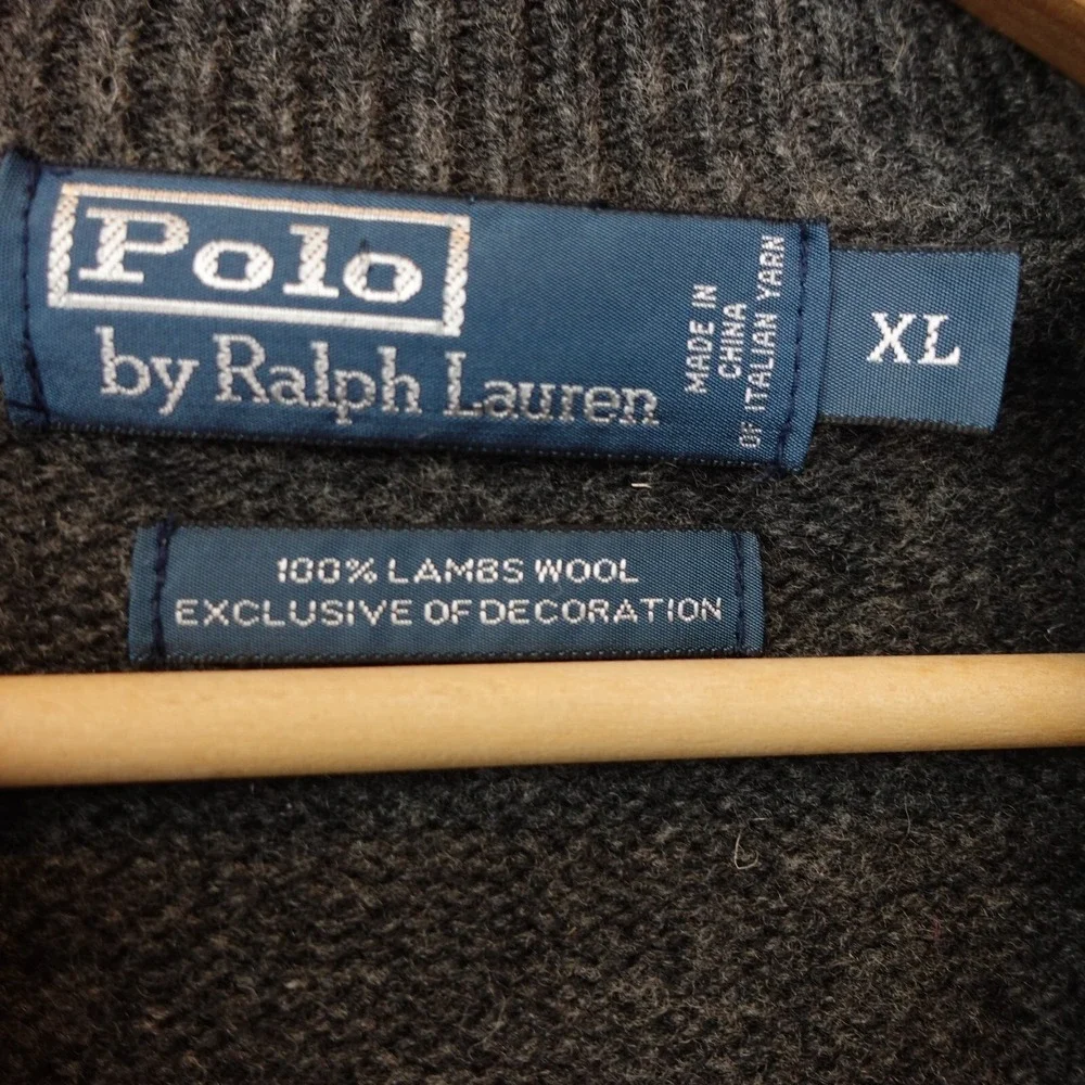 Vintage 90s POLO RALPH‎ LAUREN Sweater Mens L Heather High Neck Wool Quarter Zip